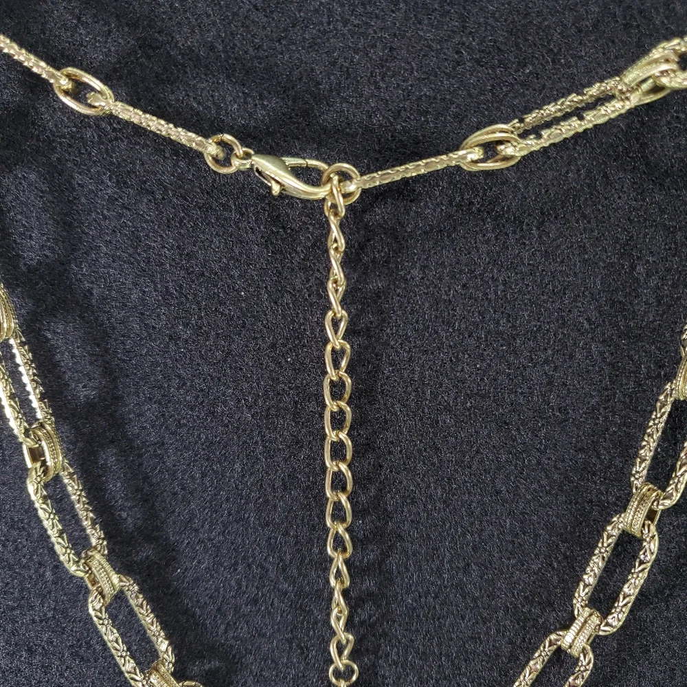 Necklace Bundle of 3 Faux Amethyst Long Rectangle Textured Gold Chain Choker